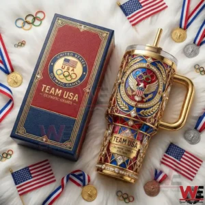 Team USA Olympic Games tumbler with decorative box medals and American flags!
