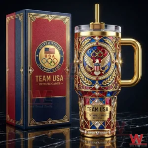 Team USA Olympic Games tumbler with ornate patriotic design on dark background!