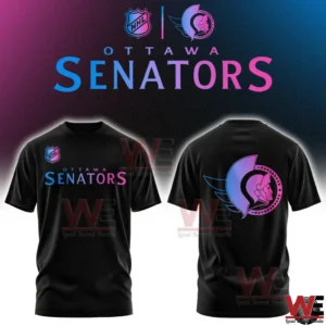 Ottawa Senators cyberpunk t shirt front and back view with neon logo!