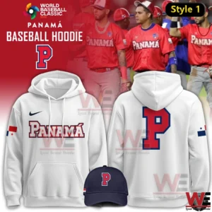 White Panama baseball hoodie with Panama text on front and large P on back for World Baseball Classic 2026!