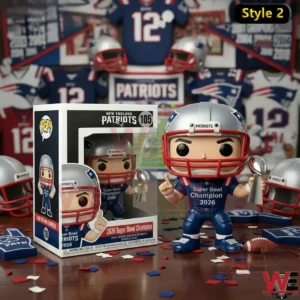 Patriots football figure wearing helmet and holding trophy!