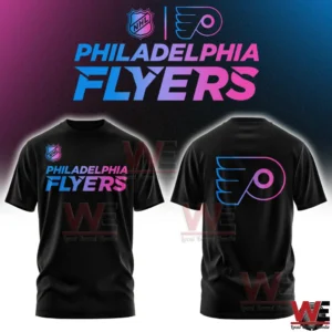 Philadelphia Flyers NHL Cyberpunk Warm Up Hockey Limited Edition 2026 Jersey, Hoodie 7 Philadelphia Flyers black t shirt with neon wing logo front and back!