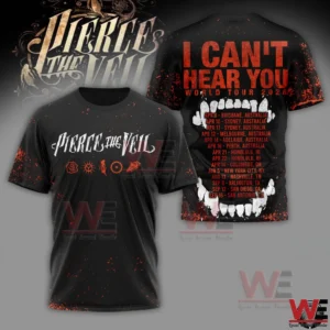 Black Pierce The Veil shirt with band logo on front and bold tour graphic on back!