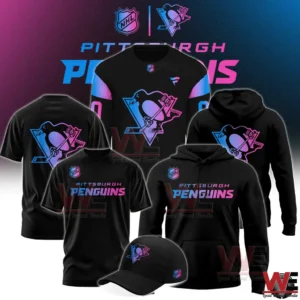 Cyberpunk style Pittsburgh Penguins jerseys hoodies shirts and cap displayed together!