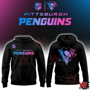 Black Pittsburgh Penguins cyberpunk hoodie with neon logo on back!