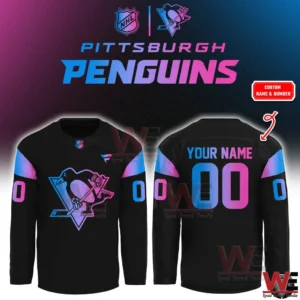 Customizable Pittsburgh Penguins cyberpunk long sleeve jersey front and back!