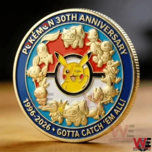Pokemon 30th Anniversary commemorative coin featuring Pikachu and classic Pokemon characters!