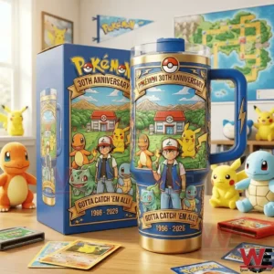 Pokemon anniversary tumbler with classic characters and colorful design!