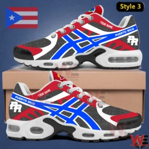 Red white and blue Puerto Rico sneakers with PR logo and customizable name on the side!