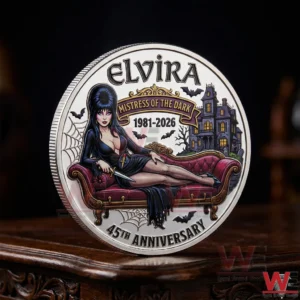 Elvira Mistress of the Dark commemorative coin with gothic artwork!