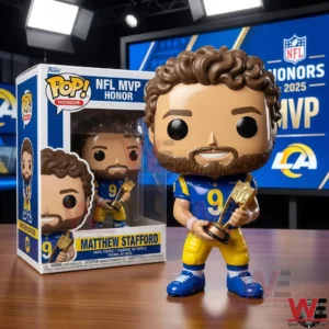 Football vinyl figure holding an award with team uniform on display!