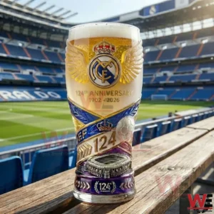 Real Madrid 124 year anniversary beer glass displayed inside the stadium!