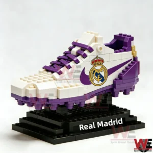 Real Madrid football boot building block model on a black display stand!