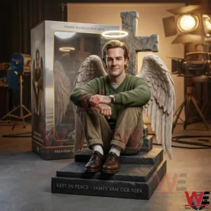 James Van Der Beek memorial resin figurine with angel wings and cross in studio setting!