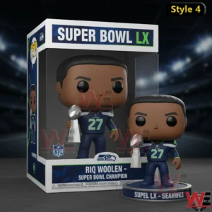 Seattle Seahawks Super Bowl LX champion figure with stadium background holding a trophy!