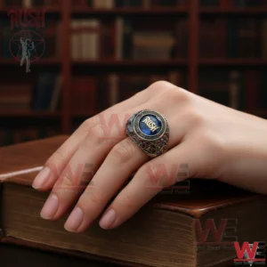 Rush progressive rock legacy ring with blue stone worn on hand!