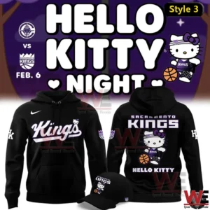 Black Sacramento Kings Hello Kitty hoodie with character graphic!