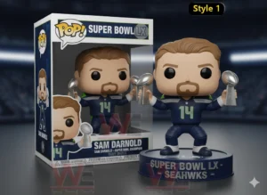 Sam Darnold Seahawks figure holding Super Bowl trophy on display base!