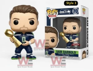 Sam Darnold Seattle Seahawks figure holding golden Super Bowl trophy!
