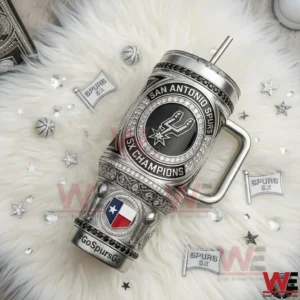 San Antonio Spurs championship tumbler with metallic design on white background!