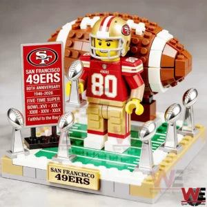 Brick built San Francisco Forty Niners football player with multiple championship trophies and anniversary sign!