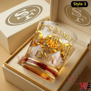 San Francisco 49ers DNA style whiskey glass with gold details in gift box!