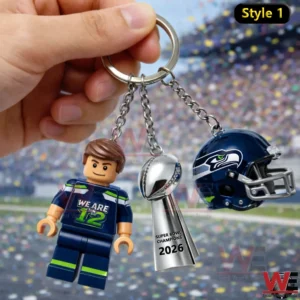 Seahawks championship keychain with player figure trophy and helmet!