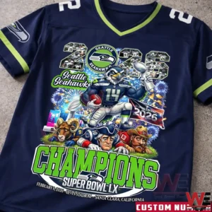 Close up of Seattle Seahawks champions Super Bowl jersey design!