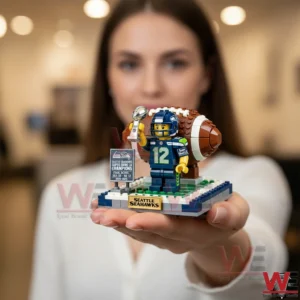 Woman holding Seattle Seahawks Super Bowl LX champion building brick figure in her hand!