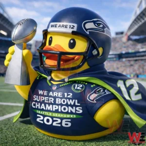 Seahawks Super Bowl champion rubber duck holding a trophy!