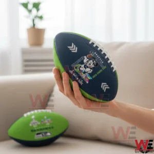 Blue and green Seattle Seahawks Super Bowl commemorative football held in hand!
