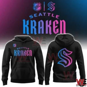 Seattle Kraken black cyberpunk hoodie displayed from front and back!
