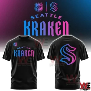 Seattle Kraken black cyberpunk style t shirt shown front and back!