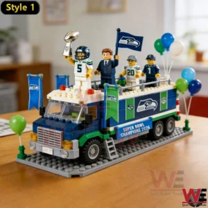 Seattle Seahawks Super Bowl Champions 2026 parade truck building set with mini figures and trophy!