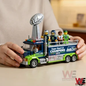 Seattle Seahawks Super Bowl LX Champions 2026 parade truck building set with large trophy and players!