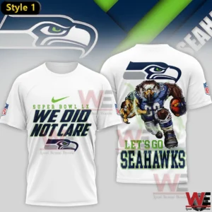 White Seattle Seahawks shirt with slogan and hawk football graphic!