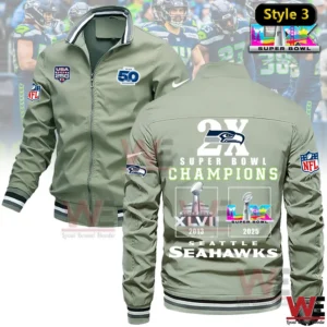 Green Seattle Seahawks bomber jacket with championship themed back design!