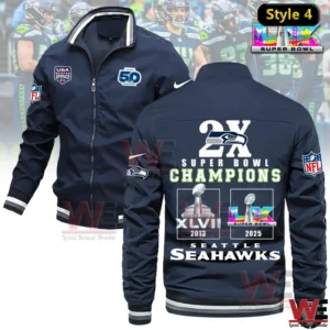 Navy Seattle Seahawks bomber jacket with Super Bowl champions graphic on back!