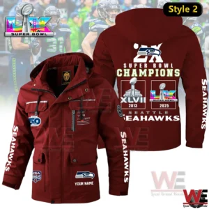 Red Seattle Seahawks Super Bowl Champions windbreaker jacket with large championship print on the back!