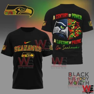 Black Seattle Seahawks t shirt with Black History Month design and bold eagle graphic!