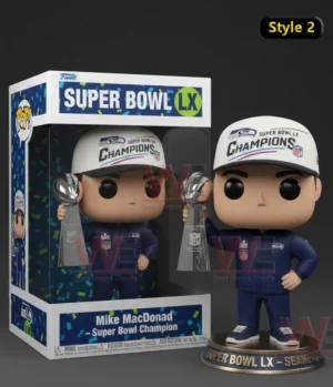 Football coach champion figure holding a Super Bowl trophy with championship cap!