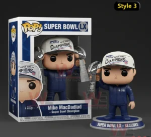 Football coach champion figure raising a Super Bowl trophy on a stand!