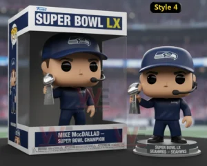 Football coach champion figure holding a Super Bowl trophy in a stadium setting!