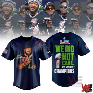 Navy button front Seahawks championship shirt with player image and bold back text!