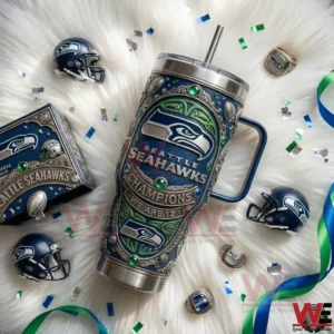 Seattle Seahawks champions tumbler surrounded by team memorabilia!