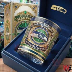 Seattle Seahawks Super Bowl champions whiskey glass in a blue gift box!