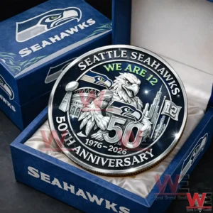 Seattle Seahawks Super Bowl LX 2026 Champions Coin 3 Seattle Seahawks anniversary coin in blue display box!