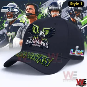 Close view of Seattle Seahawks Nation cap with eagle emblem!