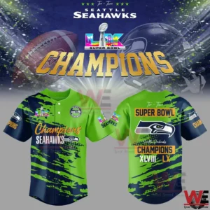 Green and navy Seattle Seahawks championship baseball jersey front and back!