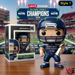 Seahawks Super Bowl 2026 champion figure holding a trophy!